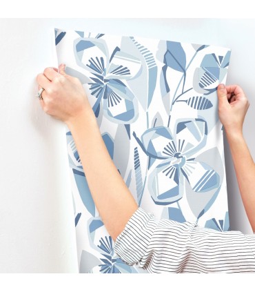 4135-27281 - Nathalie Blue Abstract Blooms Wallpaper-Whimsy