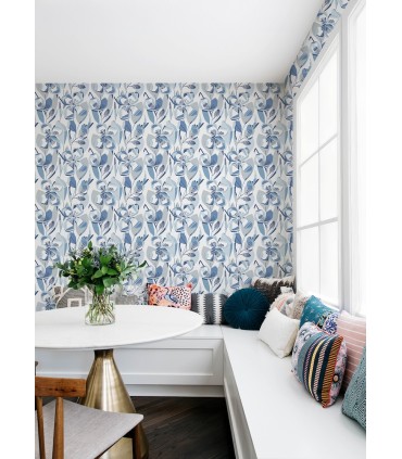 4135-27281 - Nathalie Blue Abstract Blooms Wallpaper-Whimsy