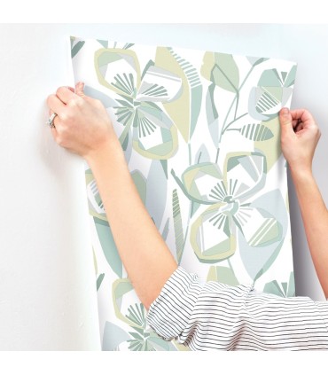 4135-27282 - Nathalie Light Green Abstract Blooms Wallpaper-Whimsy