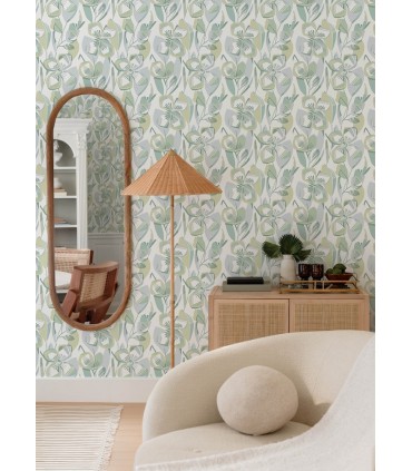 4135-27282 - Nathalie Light Green Abstract Blooms Wallpaper-Whimsy
