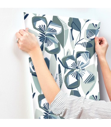 4135-27283 - Nathalie Navy Abstract Blooms Wallpaper-Whimsy