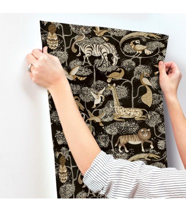 4135-27287 - Rigby Black Jungle Animals Wallpaper-Whimsy