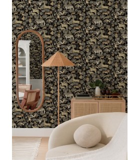4135-27287 - Rigby Black Jungle Animals Wallpaper-Whimsy