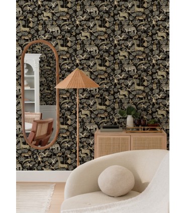 4135-27287 - Rigby Black Jungle Animals Wallpaper-Whimsy