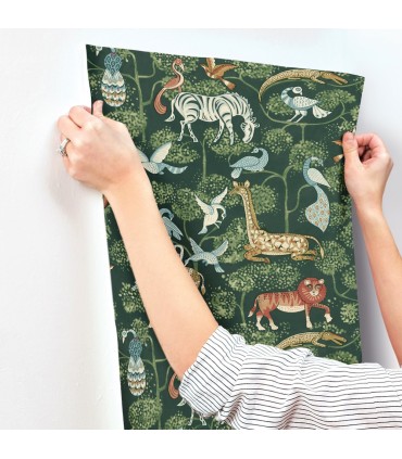4135-27286 - Rigby Green Jungle Animals Wallpaper-Whimsy
