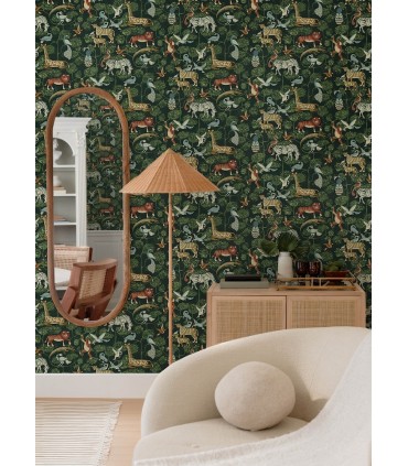 4135-27286 - Rigby Green Jungle Animals Wallpaper-Whimsy