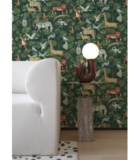 4135-27286 - Rigby Green Jungle Animals Wallpaper-Whimsy