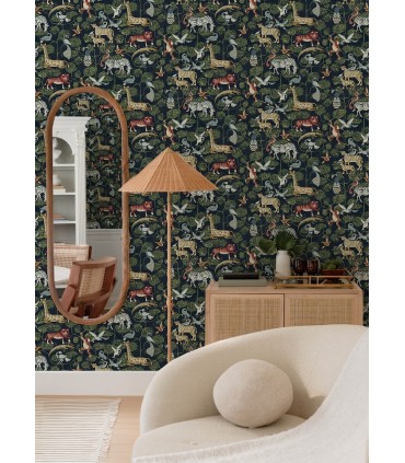4135-27285 - Rigby Navy Jungle Animals Wallpaper-Whimsy