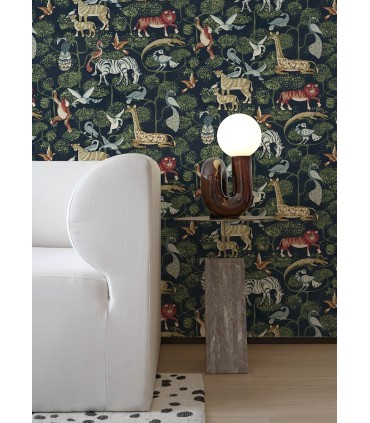 4135-27285 - Rigby Navy Jungle Animals Wallpaper-Whimsy