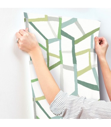 4135-25847 - Tate Green Geometric Linen Wallpaper-Whimsy