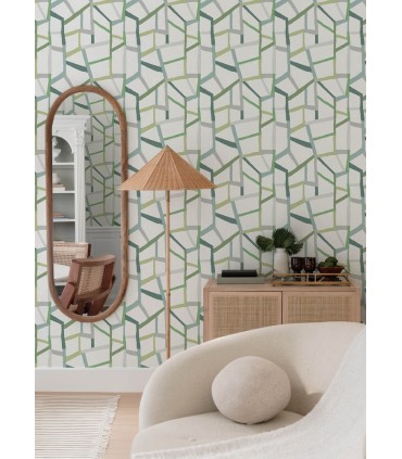 4135-25847 - Tate Green Geometric Linen Wallpaper-Whimsy
