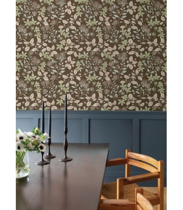 4155-72816 - Mildred Espresso Botanical Trail Wallpaper-Drew and Jonathan