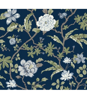 MX9652 - Courtyard Botanical Navy Wallpaper-Astoria by Ronald Redding