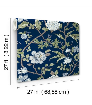 MX9652 - Courtyard Botanical Navy Wallpaper-Astoria by Ronald Redding