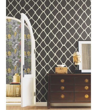 AB3121 - Tonga Black & White Embroidered Wallpaper -Antonina Vella Artifacts