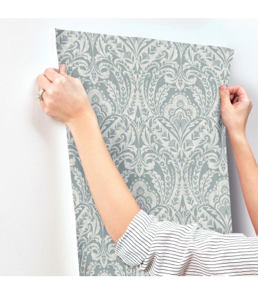 4147-27380 - Berkshire Denim Damask Wallpaper-Haberdashery by A Street