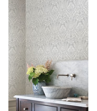 4147-27381 - Berkshire Grey Damask Wallpaper-Haberdashery by A Street