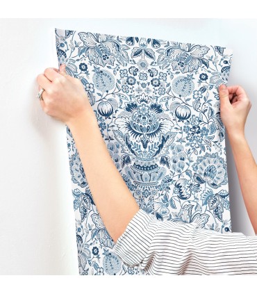 4147-27372 - Blanche Blue Floral Damask Wallpaper-Haberdashery by A Street