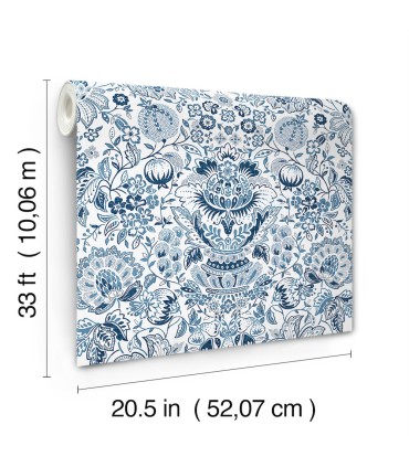 4147-27372 - Blanche Blue Floral Damask Wallpaper-Haberdashery by A Street