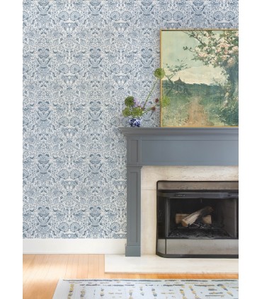4147-27372 - Blanche Blue Floral Damask Wallpaper-Haberdashery by A Street