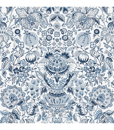 4147-27372 - Blanche Blue Floral Damask Wallpaper-Haberdashery by A Street