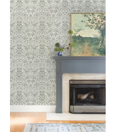 4147-27375 - Blanche Dark Green Floral Damask Wallpaper-Haberdashery by A Street