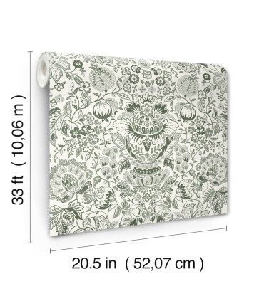 4147-27375 - Blanche Dark Green Floral Damask Wallpaper-Haberdashery by A Street