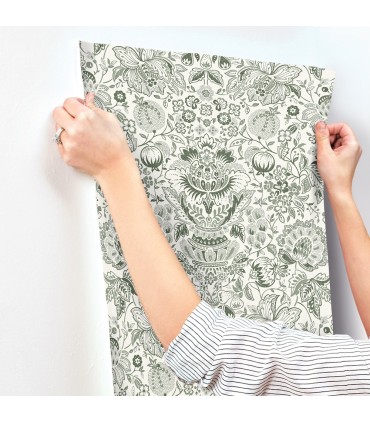 4147-27375 - Blanche Dark Green Floral Damask Wallpaper-Haberdashery by A Street