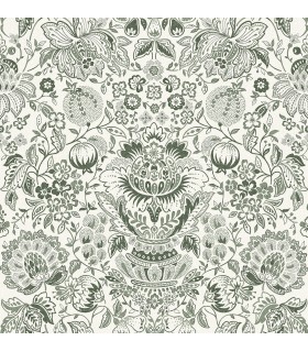 4147-27375 - Blanche Dark Green Floral Damask Wallpaper-Haberdashery by A Street
