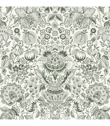 4147-27375 - Blanche Dark Green Floral Damask Wallpaper-Haberdashery by A Street