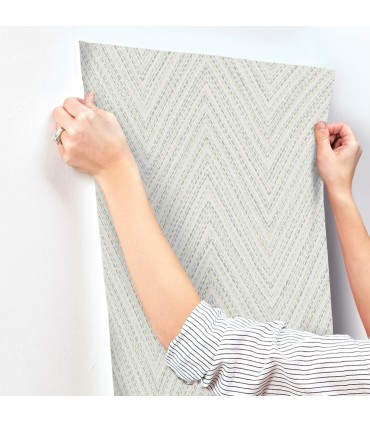 4147-27370 - Lainey Green Stitched Chevron Wallpaper-Haberdashery by A Street