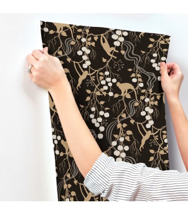 4147-80009 - Linden Black Jungle Canopy Wallpaper-Haberdashery by A Street