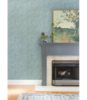 4147-27363 - Marta Teal Floral Trail Wallpaper-Haberdashery by A Street