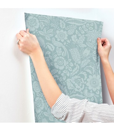 4147-27363 - Marta Teal Floral Trail Wallpaper-Haberdashery by A Street