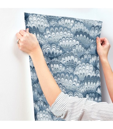 4147-27379 - Octavia Blue Marbled Ink Wallpaper-Haberdashery by A Street