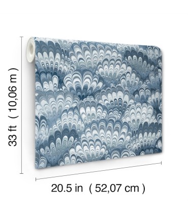 4147-27379 - Octavia Blue Marbled Ink Wallpaper-Haberdashery by A Street