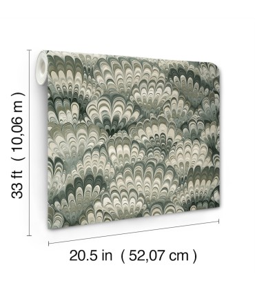 4147-27377 - Octavia Dark Green Marbled Ink Wallpaper-Haberdashery by A Street