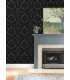4147-87391 - Shadow Black Flocked Damask Wallpaper-Haberdashery by A Street
