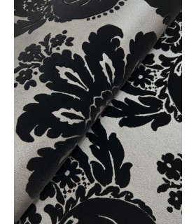 4147-87391 - Shadow Black Flocked Damask Wallpaper-Haberdashery by A Street