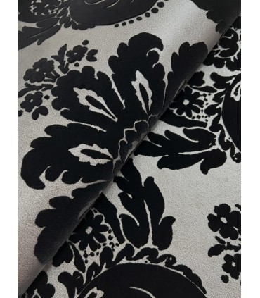 4147-87391 - Shadow Black Flocked Damask Wallpaper-Haberdashery by A Street