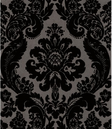 4147-87391 - Shadow Black Flocked Damask Wallpaper-Haberdashery by A Street