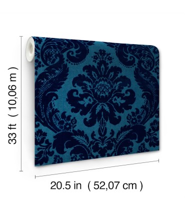 4147-87310 - Shadow Blue Flocked Damask Wallpaper-Haberdashery by A Street