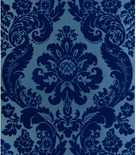 4147-87310 - Shadow Blue Flocked Damask Wallpaper-Haberdashery by A Street
