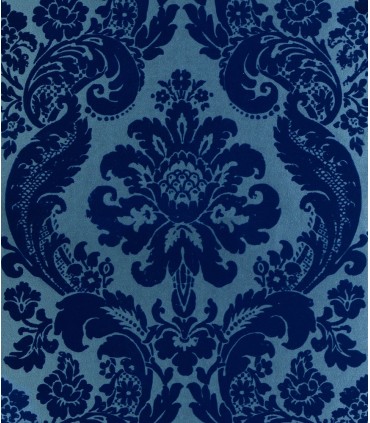4147-87310 - Shadow Blue Flocked Damask Wallpaper-Haberdashery by A Street
