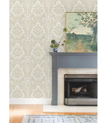 4147-87390 - Shadow Cream Flocked Damask Wallpaper-Haberdashery by A Street