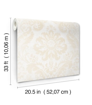 4147-87390 - Shadow Cream Flocked Damask Wallpaper-Haberdashery by A Street