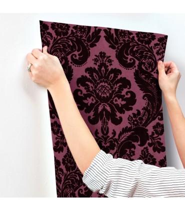 4147-87315 - Shadow Merlot Flocked Damask Wallpaper-Haberdashery by A Street