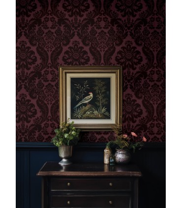 4147-87315 - Shadow Merlot Flocked Damask Wallpaper-Haberdashery by A Street