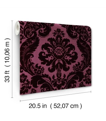 4147-87315 - Shadow Merlot Flocked Damask Wallpaper-Haberdashery by A Street
