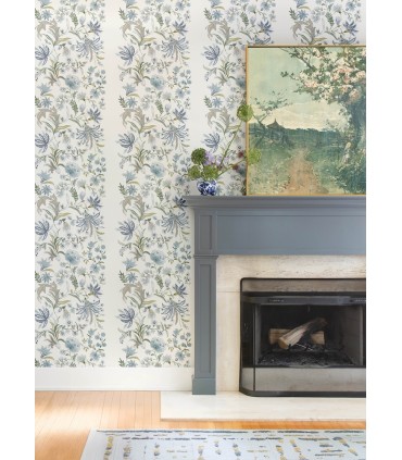 4147-27398 - Teonna Blue Floral Stripe Wallpaper-Haberdashery by A Street